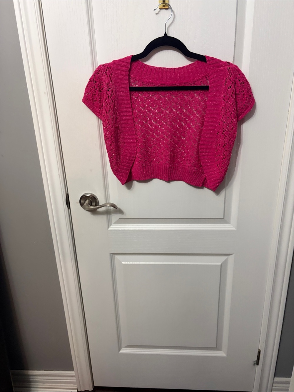 Hot Pink Open-Knit Cropped Shrug Sweater